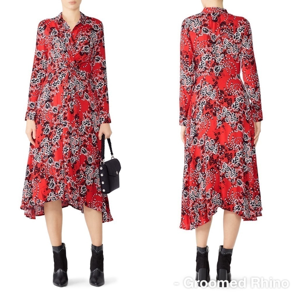 Free People Tough Love Red Poppy Floral Shirt Dress Size 6